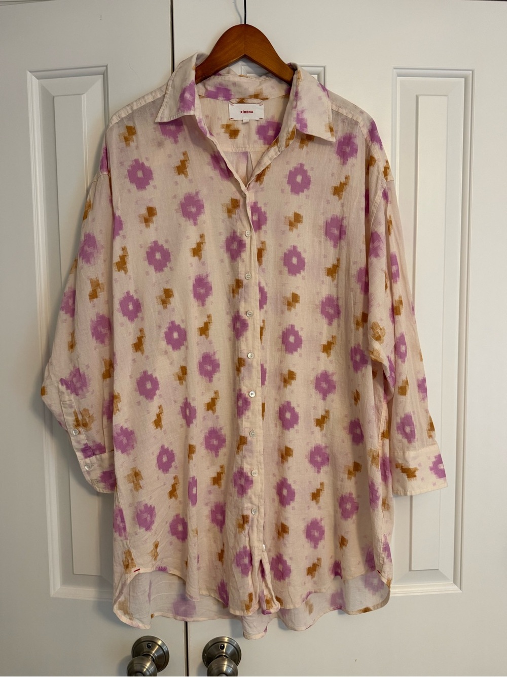XIRENA Lilac Ikat Roxy Mini Dress Button Up Size Small